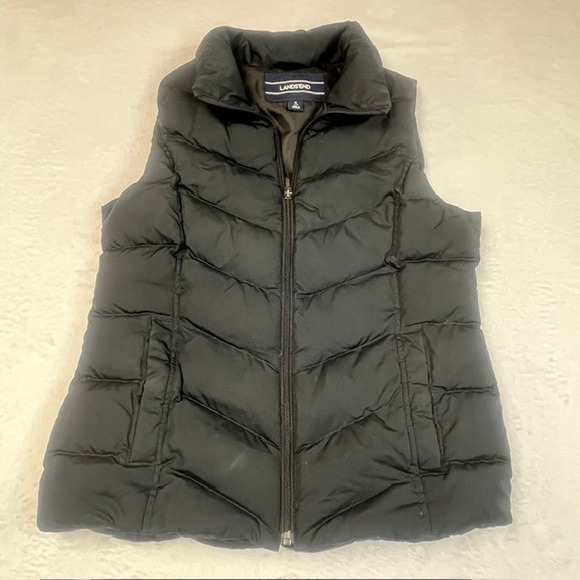 Lands' End Jackets & Blazers - Lands End Womens Black Down Puffer Vest Chevron Quilted Full Zip‎ Small 6-8